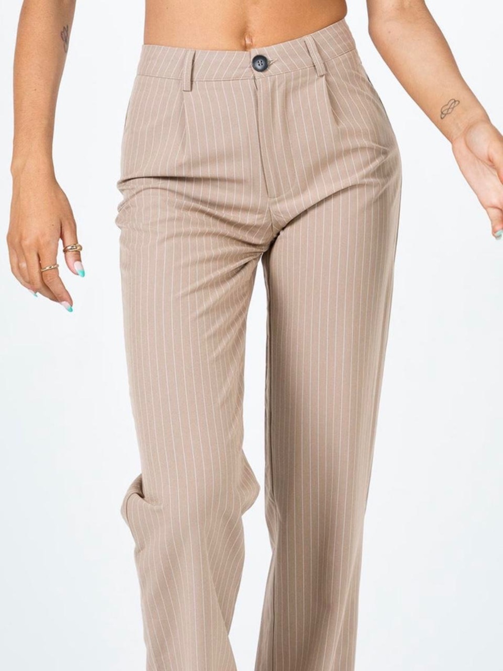 Princess Polly Taupe Pinstripe Straight-Leg Pants